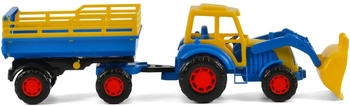 Cavallino Toys Traktor mit Frontlader und Anhänger Blau