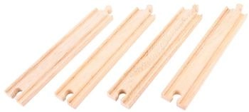 Bigjigs Bigjigs Rail Long Straights (Pack of 4) - Other Major Wooden Rail Brands are Compatible