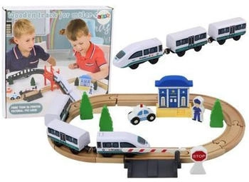 Lean Toys Holzeisenbahn Set mit Brücke und Polizei