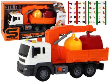 Lean Toys Spielzeug-Müllwagen mit Kran und Reibungsantrieb