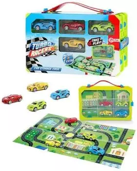 TOI-TOYS Magni Turbo Racer Briefcase with 4 Rally Cars