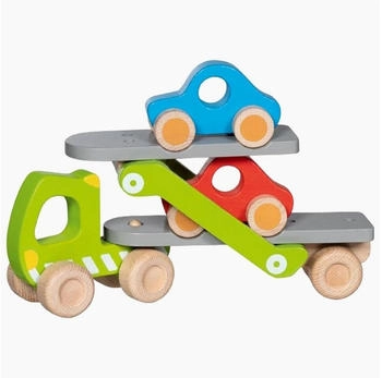 Goki Autotransporter aus Holz mit 2 Fahrzeugen (55860)