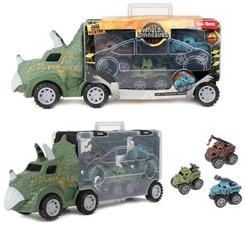 TOI-TOYS World of Dinosaurs Dino-Truck mit 3 Rückzugsautos (80706A)