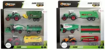 TOI-TOYS Metal Landbouw Voertuigen met Aanhanger 3 Stuks Assorti