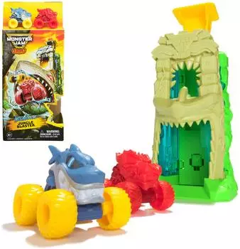Monster Jam Mini Jams Megalodon Jungle Blaster Launcher Playset 2 Die-Cast Monster Trucks & Accessory Kids Toys for Boy and Girls Ages 3 and up