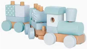 Small Foot Design Personalized blue wooden train for baptism