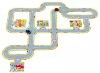 Goki Spielstra&szlig;e mit 2 Fahrzeugen: Verkehrskreisel 14 cm aus Pappe 47 Teile