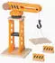 Goki 55824 Drehkran mit Zwei Absperrbarken und Ladeplattform, beweglicher Spielzeug-Baukran aus Holz, 360° drehbar