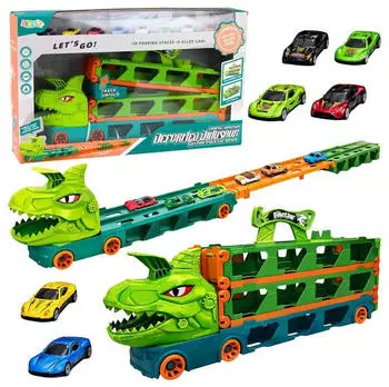 Lean Toys Dinosaurier-Truck mit Federn, Schienen für Autos