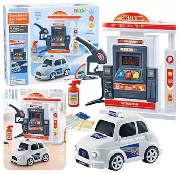 Lean Toys Interaktive Tankstelle: Polizeiauto-Blaulichter, Geräusche