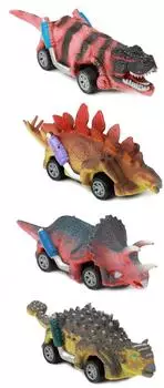 TOI-TOYS World of Dinosaurs Dino-Rückziehauto, 4-tlg