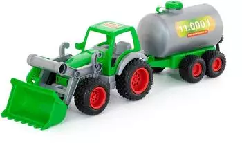 Cavallino Toys Wader Farmer Technic Traktor mit Frontlader und Fasswagen Fassanhänger