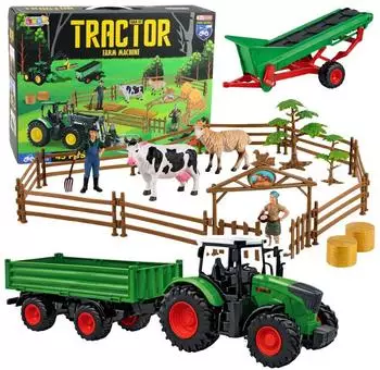 Lean Toys Landwirtschaftliches Set Traktor mit Anhänger Tiere Bauern