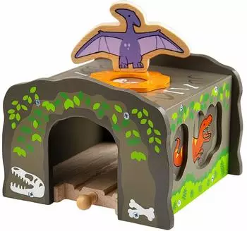 Bigjigs T-Rex Dinosaurier Zugtunnel, Holzschienen-Zubehör (BJT453)