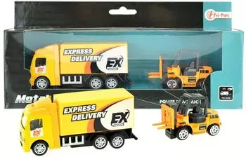 TOI-TOYS Friktions-Baufahrzeug Spielzeug Set mit Gabelstapler