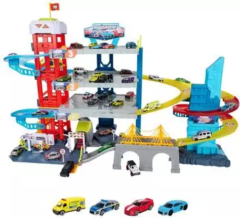 Majorette City Double Track Garage mit 4 Fahrzeugen, 4 Ebenen, 40 Parkplätze (8502009002)