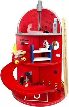 Teamson Kids Holz-Feuerwehrstation 3-st&ouml;ckig, 25-teiliges Figurenset, rot (TD-13994B)