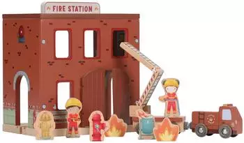 Little Dutch Holz-Feuerwache für Holzeisenbahn - personalisierbar | Schmatzepuffer