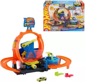 Hot Wheels City Mega Loop Autowaschanlage mit Color Shifters Fahrzeug 1/64 (JTC56)