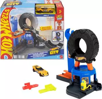 Hot Wheels City Mega Centro Gomme Playset mit Spielzeugauto 1:64 (JHL75)
