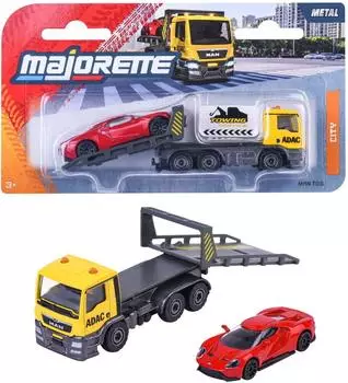 Majorette ADAC-Abschleppwagen, gelb, mit rotem Ford GT
