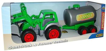 Wader Quality Toys Wader Farmer Technic Traktor mit Frontschaufel und Fassanhänger (im Schaukarton) (37763)