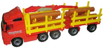 WADER PowerTruck Lastwagen LKW Holzfrachter mit Anhänger und Ladekran rot