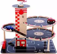 Hape Parkgarage 3002 Parkhaus, aus Holz, mit 3 Ebenen, Aufzug, 2 Fahrzeugen &