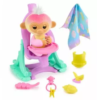 WowWee Jas Interaktives Baby-Affen Spielset, 2-in-1 Wiege & Hochstuhl, 6 Zubehörteile (3125)