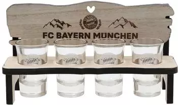 FC Bayern München Schnapsbank Schnapsgläser 4er-Set mit Holzhalterung (34978)