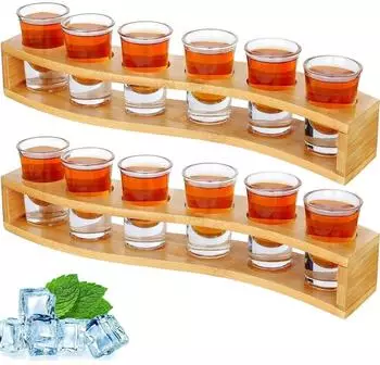 LuxusKollektion Schnapsgläser-Set 12x 30ml, Kristallglas, transparent, mit Serviertablett