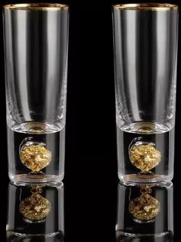 LuxusKollektion Kristall-Schnapsgläser 2er Set 6cl mit 24K Blattgoldflocken