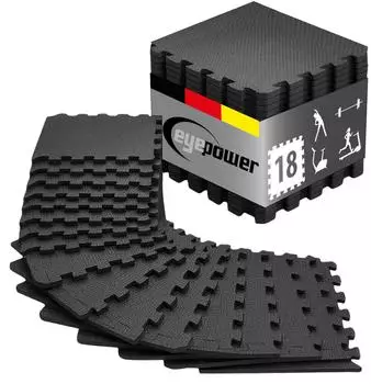 Eyepower Fitness-Puzzlematte 18er Set 30x30cm, schwarz, EVA (1,7m²)