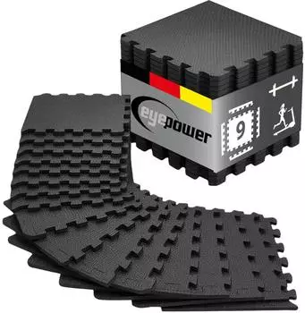 Eyepower Puzzle-Bodenschutzmatte 9-teilig 30x30cm, EVA, schwarz (17523)