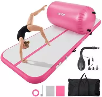 VEVOR Aufblasbares Turnmatten-Set 3x1m mit Turnrolle, rosa (Air Mat with Air Barrel 10 ft)