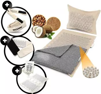 Neolymp Akupressur-Allround-Set mit Matte, Fu&szlig;matte, G&uuml;rtel & Stirnband, beige