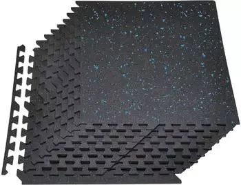 VEVOR Puzzle-Bodenschutzmatte EVA 610x610x10mm, 24-teilig, schwarz mit blauen Punkten (HRD-XJD6610-24B)