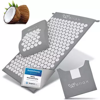 Wellax Das Original Akupressurmatte mit Kissen grau