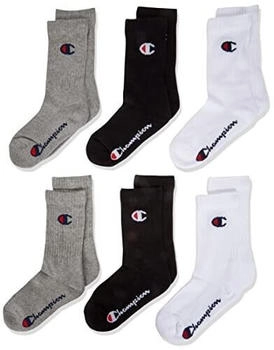 Champion Unisex F&uuml;&szlig;linge Basics 6er-Pack Hellgrau Melange Wei&szlig; Schwarz