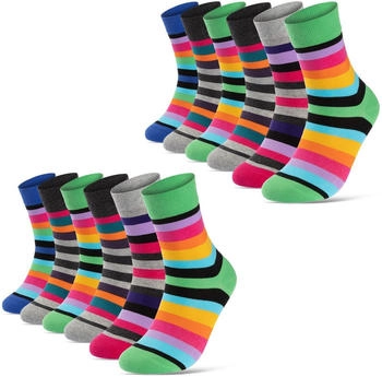 sockenkauf24 Paar Ringel Socken bunt Baumwolle Komfortbund