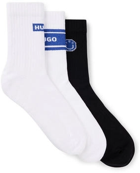HUGO Dreier-Pack kurze Socken aus Baumwoll-Mix 'Style 3P QS BLUE DESIGN CC' 50522997 weiß schwarz
