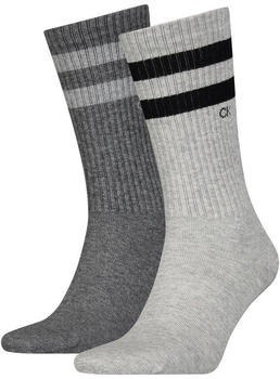 Calvin Klein 2er Pack gestreifte lässige Crew Socken 39-42 light grey melange 003