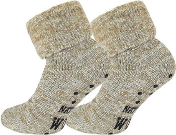 TippTexx 24 Paar Thermo-Wollsocken ABS-Druck und Umschlag beigemelange