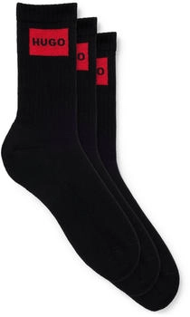 HUGO Dreier-Pack kurze Socken mit rotem Logo-Label - Style 3P QS RIB LABEL CC 50531515 Schwarz