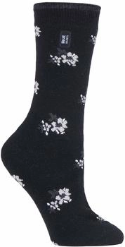 Heat Holders Damen Thermo-Socken Schwarz Blumenmuster
