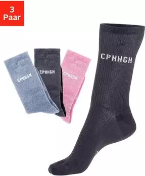 COPENHAGEN Basicsocken Paar Rippenstruktur Stickerei anthrazit rosa hellblau