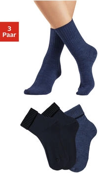 Lavana by Otto Umschlagsocken 3-Paar 53% Wolle marine jeans meliert