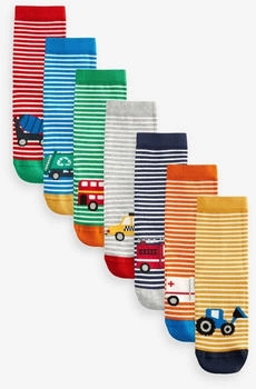 Next Fashion Socken hohem Baumwollanteil 7er-Pack Vehicle Stripe