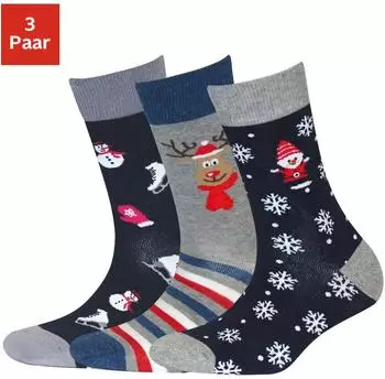 H.I.S Jeans Socken 3er-Pack marine grau rot gemustert