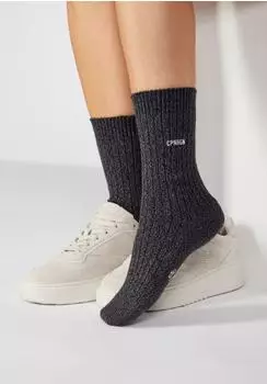 COPENHAGEN Basicsocken 1-Paar gerippt Logo Stickerei schwarz meliert